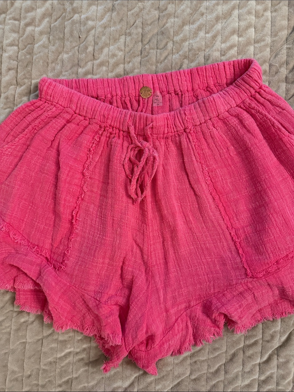 Free People Hot Pink Gauze Drawstring Shorts